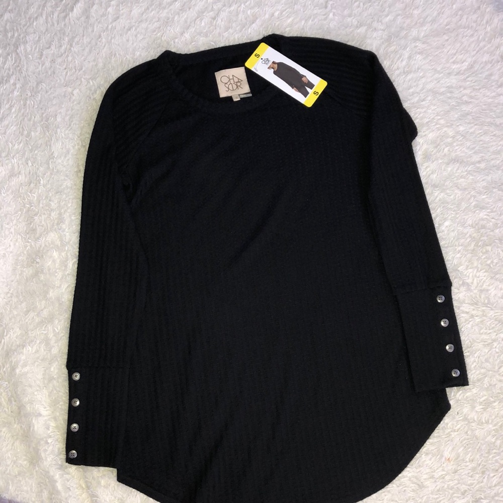 Chaser black waffle knit top.